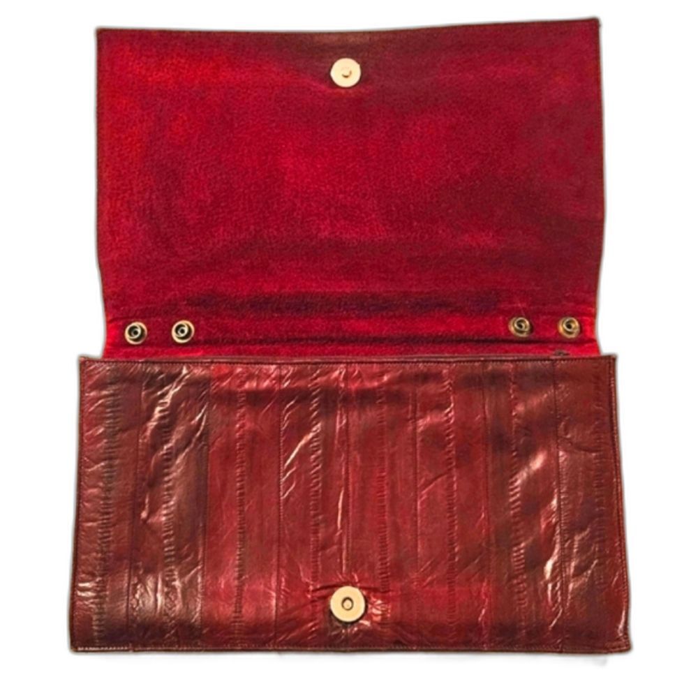 Eel Skin Leather Shoulder Bag Clutch Burgundy Red Wine Maroon Vintage 1960s - Picture 10 of 11